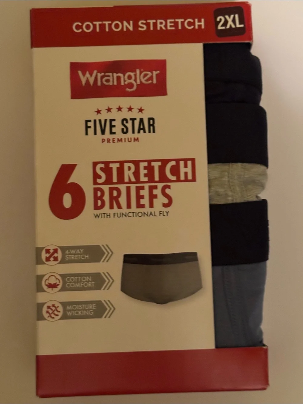 Wrangler Men's Cotton Stretch Brief Set, Briefs Underwear for Men, 2XL, 6 Pack